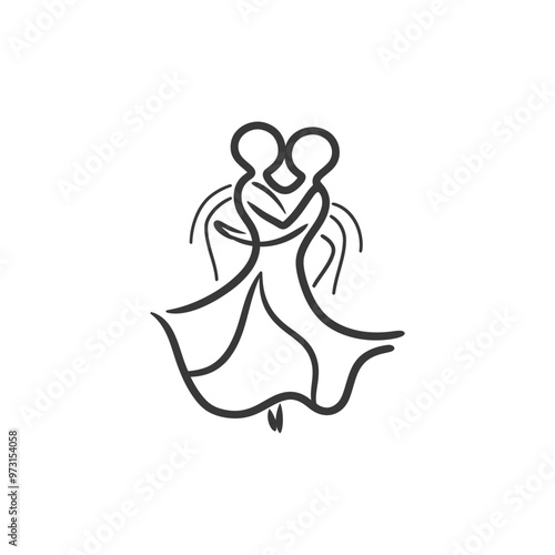 A Simple Line Drawing of a Dancing Couple