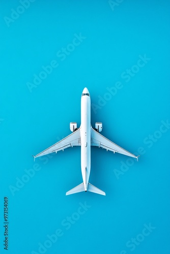 aerial view of a commercial airplane on a blue background