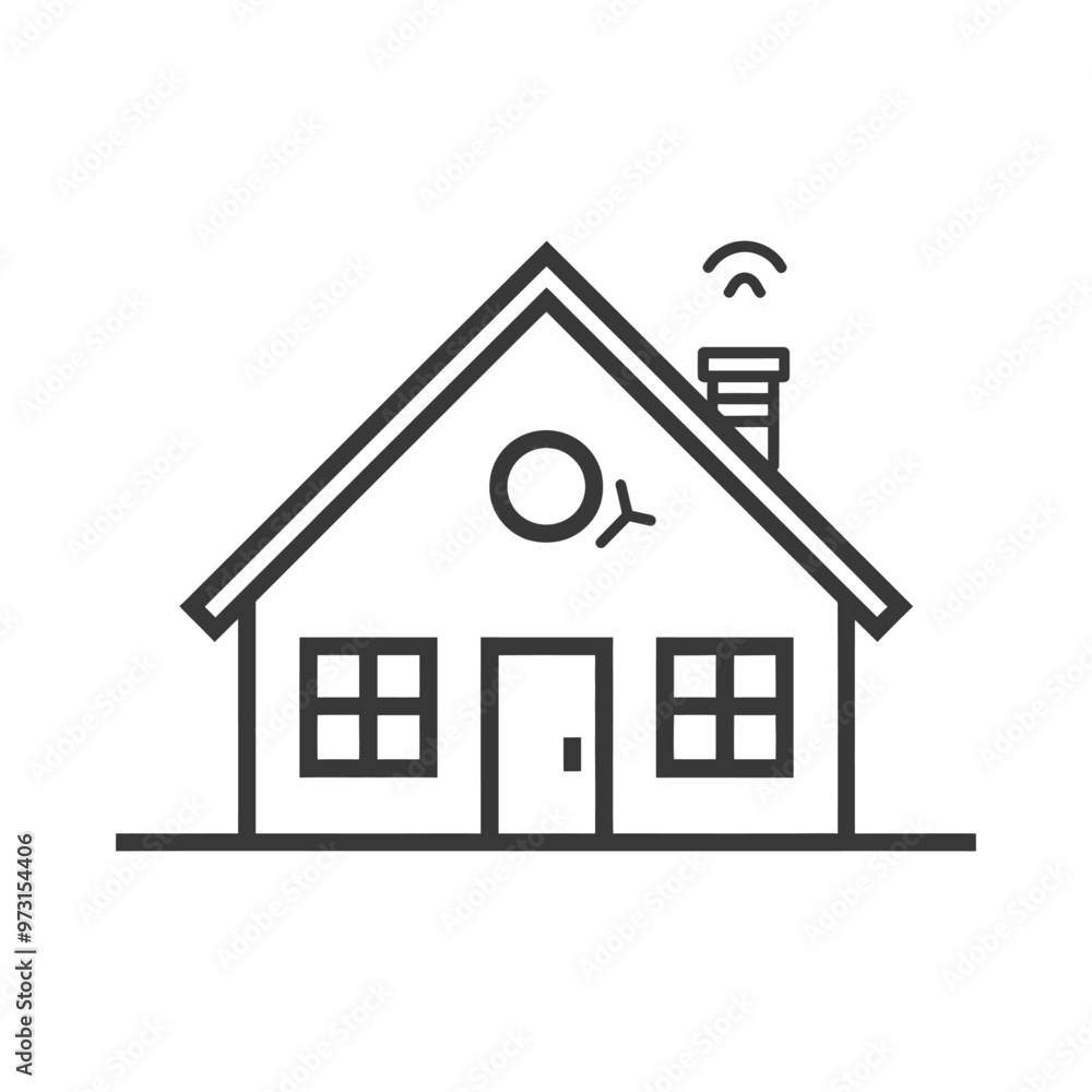 A Simple Line Drawing of a House with a Chimney and Wi Fi Symbol on the Roof A Simple Line Drawing of a House with a Chimney and Wi Fi Symbol on the Roof