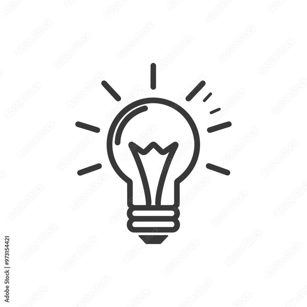 A simple line drawing of a light bulb with rays emanating from it A simple line drawing of a light bulb with rays emanating from it