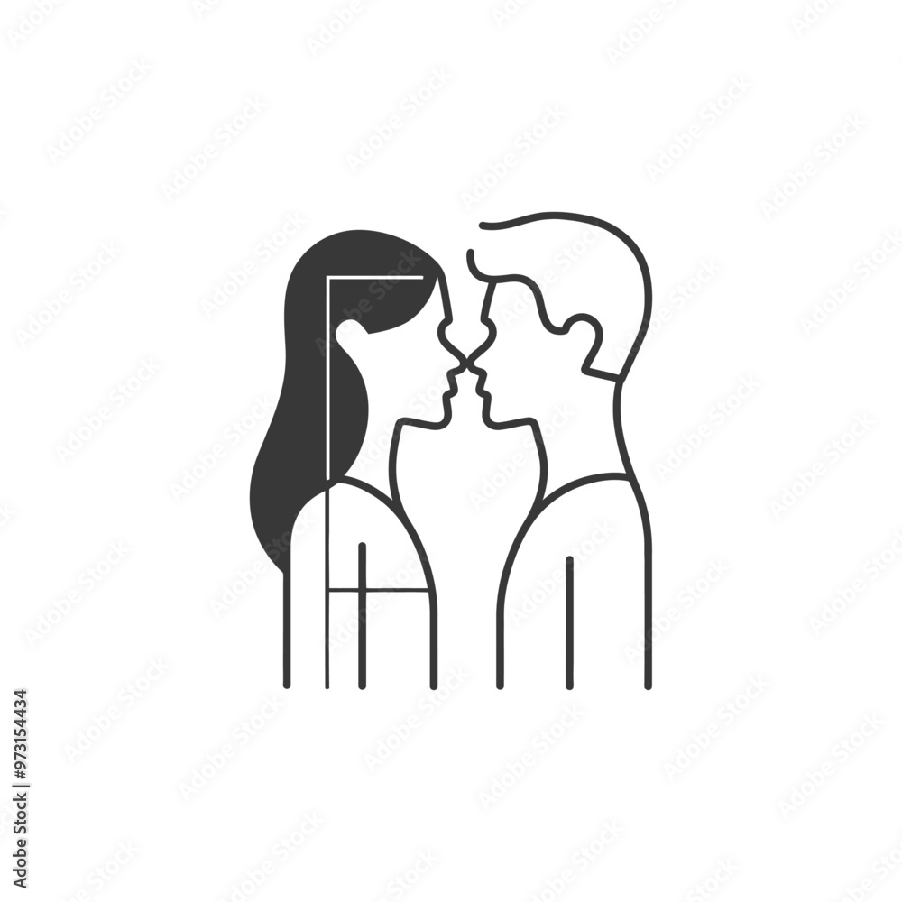 A Simple Line Drawing of a Man and Woman Facing Each Other A Simple Line Drawing of a Man and Woman Facing Each Other
