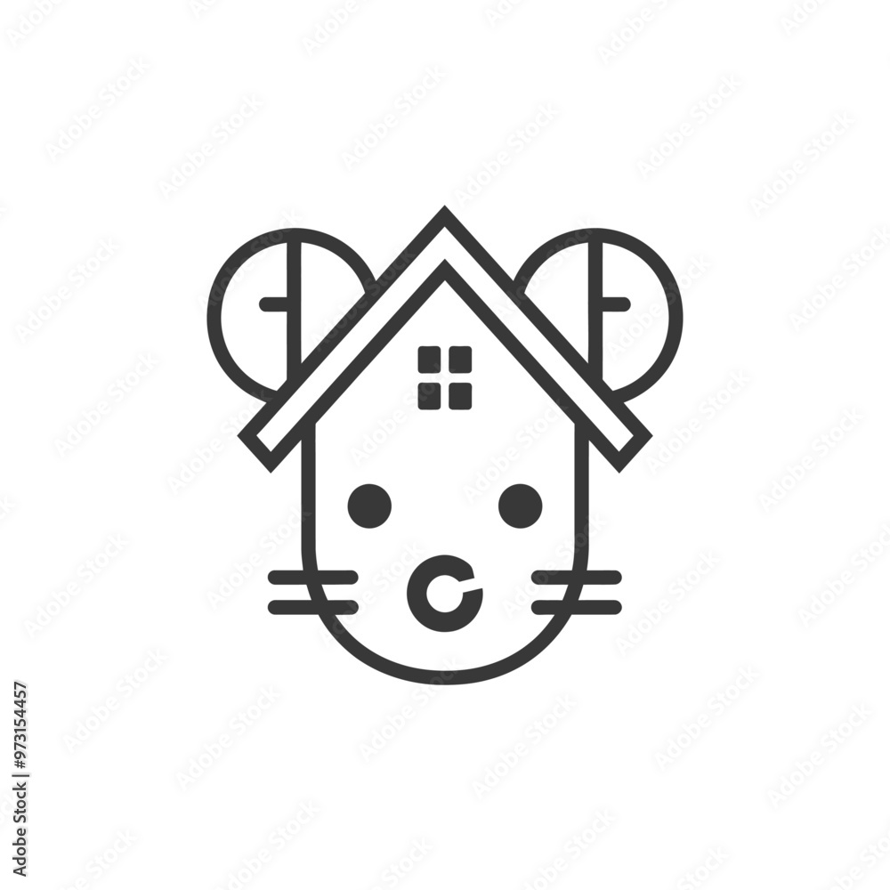 A Simple Line Drawing of a Mouse with a House on Its Head A Simple Line Drawing of a Mouse with a House on Its Head