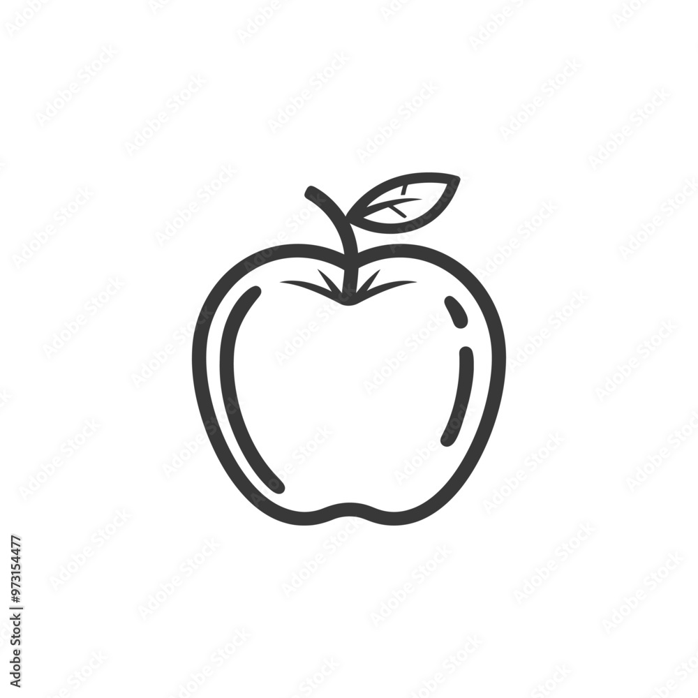 A simple line drawing of an apple with a leaf A simple line drawing of an apple with a leaf