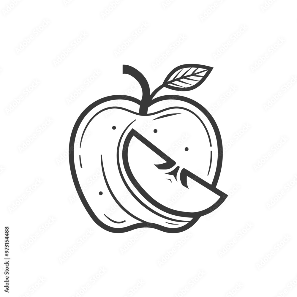 Obraz premium A Simple Line Drawing of an Apple with a Slice