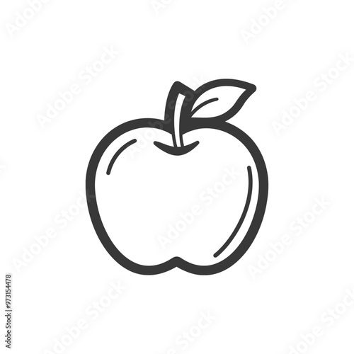 A simple line drawing of an apple with a leaf
