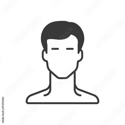 A simple line drawing of a persons head and shoulders