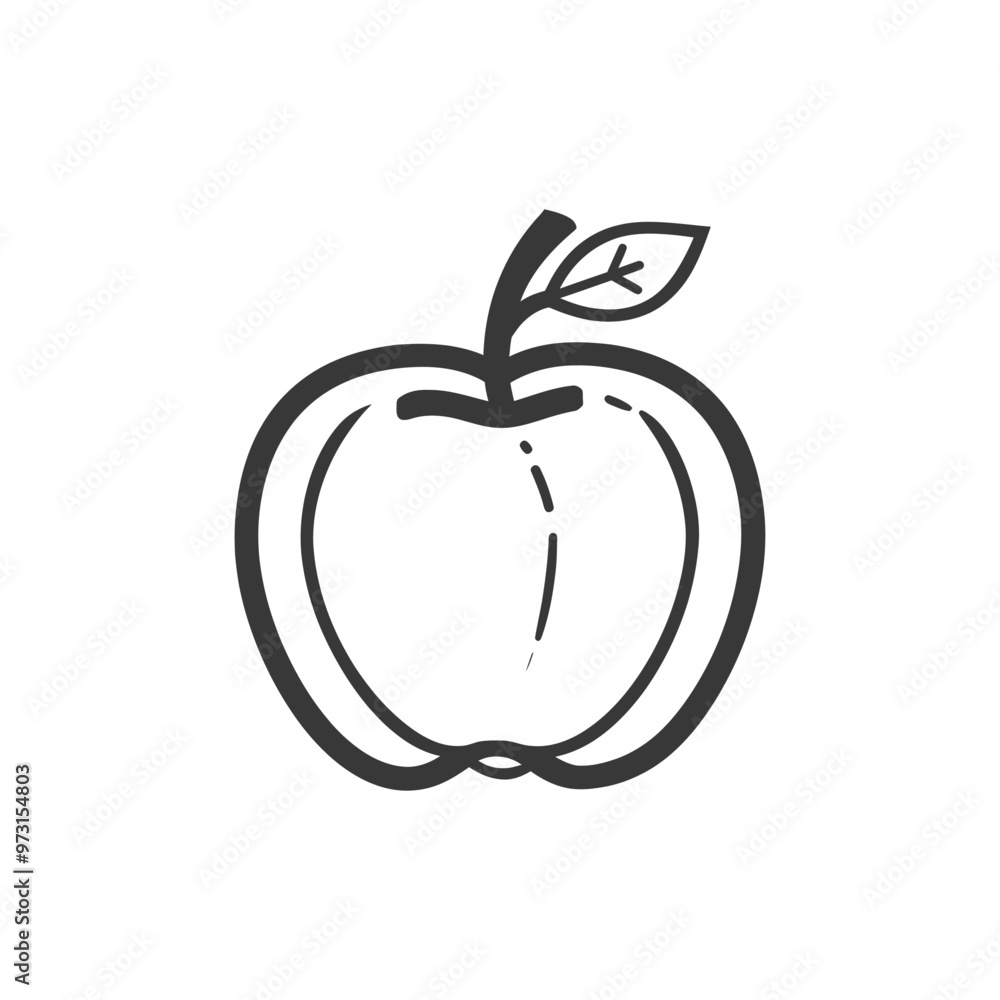A Simple Line Drawing of a Single Apple with a Leaf A Simple Line Drawing of a Single Apple with a Leaf