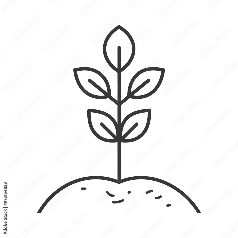 A Simple Line Drawing of a Small Plant Growing from the Ground A Simple Line Drawing of a Small Plant Growing from the Ground