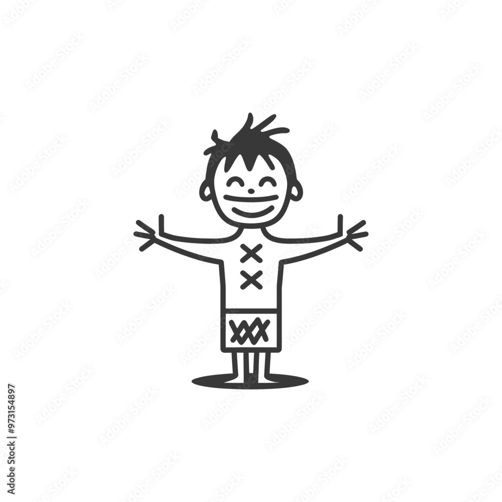 A simple line drawing of a smiling cartoon man with outstretched arms A simple line drawing of a smiling cartoon man with outstretched arms