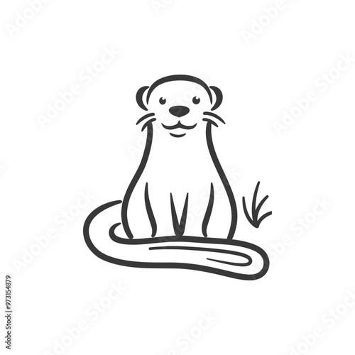 A Simple Line Drawing of a Smiling Otter Sitting on a Log