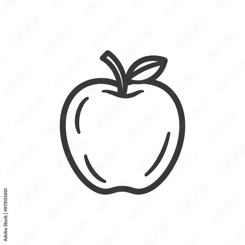 A simple line drawing of a whole apple with a leaf A simple line drawing of a whole apple with a leaf