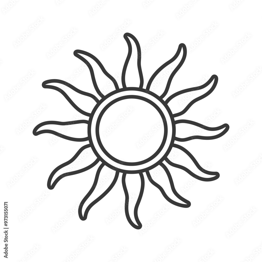 A simple line drawing of the sun with 10 rays A simple line drawing of the sun with 10 rays