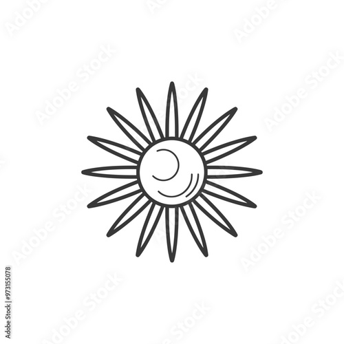 A Simple Line Drawing of the Sun with Rays