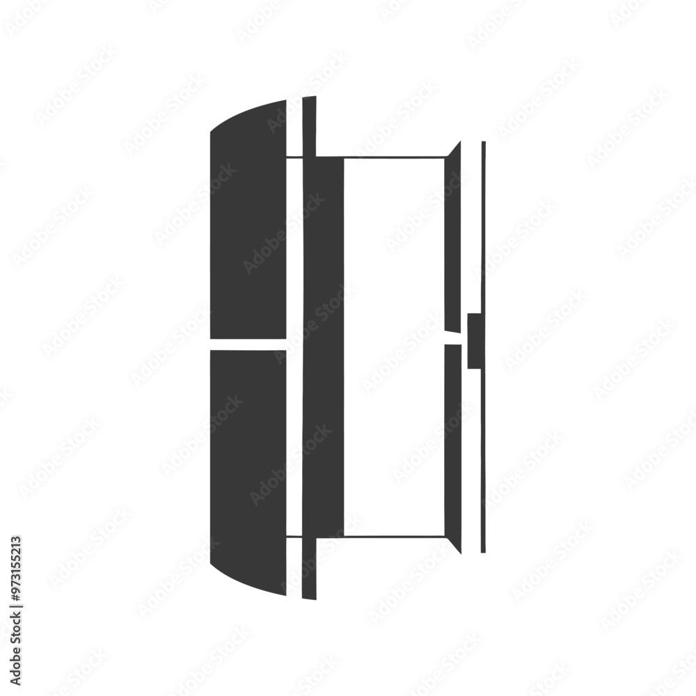 A simplified black and white silhouette of a door opened inwards A simplified black and white silhouette of a door opened inwards