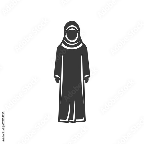 A simple silhouette of a woman wearing a hijab