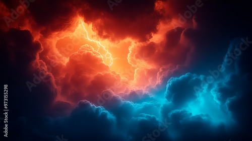Fiery turbulent clouds dominate a dark sky creating an ominous end-of-the-world scene 