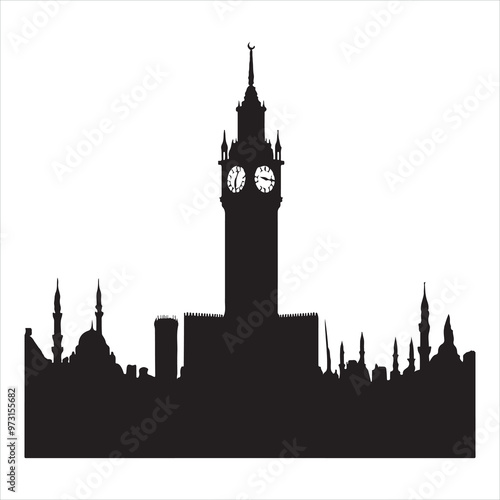 Clock tower mecca icon. Editable icons. silhouette on white background
