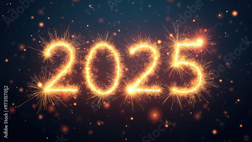 happy new year 2025 in sparkling numbers with fireworks effect on dark background festive holiday celebration events