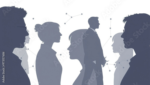 Wallpaper Mural silhouettes of business professional people connected by lines dots representing social networking collaboration teammwork Torontodigital.ca
