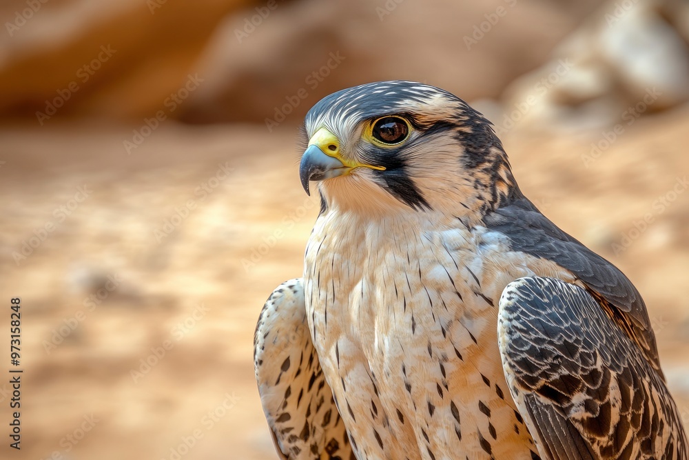 Falcon raptor flitting in desert nature wild life animal instinct closeup of falcon bird with generative ai