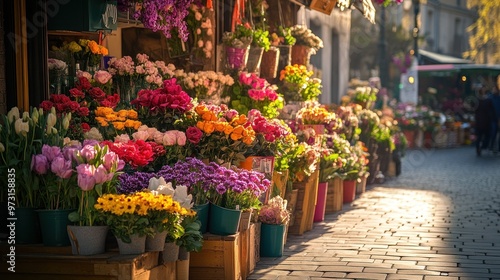 Wallpaper Mural A vibrant flower market filled with colorful blooms in pots, showcasing nature's beauty. Torontodigital.ca