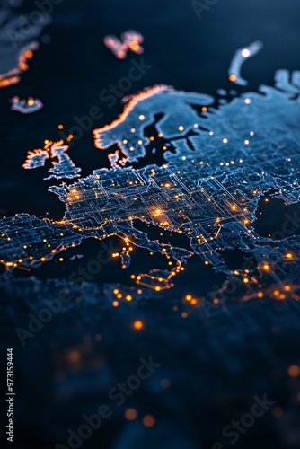 Europe illuminated digital map photo