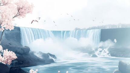 Wandcirkels Japandi stijl Niagara waterval Japandi pastel kunst  © Thiago