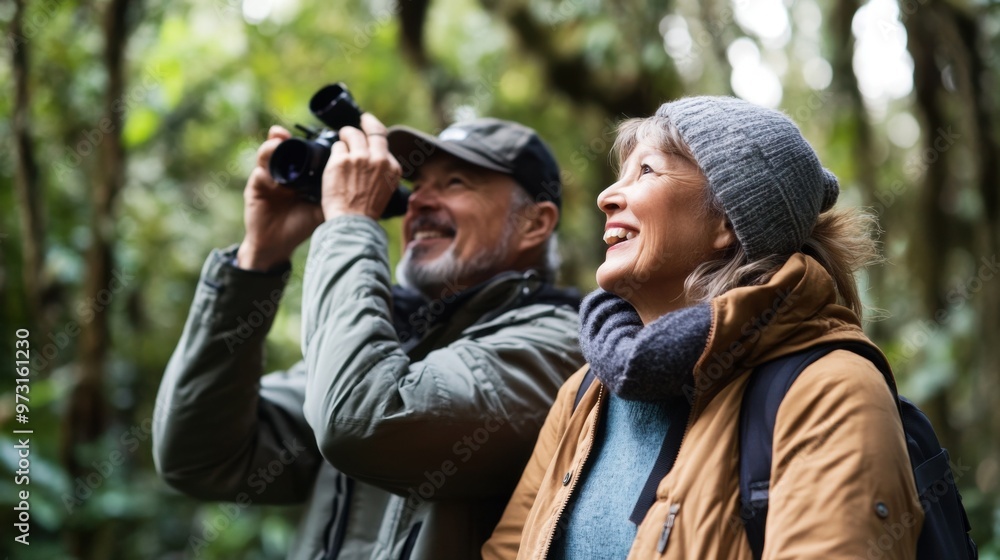 Enjoying Nature: A Couple Exploring the Forest Enjoying Nature: A Couple Exploring the Forest