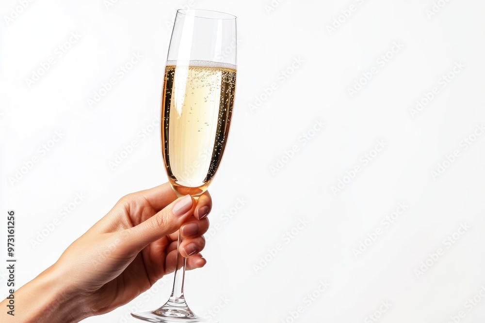 Obraz premium Hand holding a champagne glass Isolated on a white background with generative ai