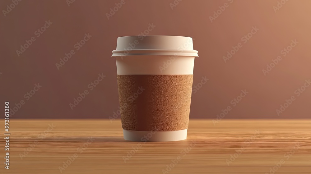 An unbranded coffee cup packaging model with no logos or text, standing on a wooden surface against a soft gradient backdrop, ideal for showcasing sleek design. An unbranded coffee cup packaging model with no logos or text, standing on a wooden surface against a soft gradient backdrop, ideal for showcasing sleek design.