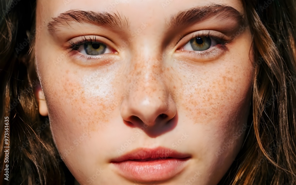 Sunlit Freckles: A Close-Up of a Freckle-Covered Girl Radiating Natural Beauty in Soft Sunlight, with Every Pore and Stray Hair Glowing Gently, Her Eyes Shimmering in the Warm Glow Sunlit Freckles: A Close-Up of a Freckle-Covered Girl Radiating Natural Beauty in Soft Sunlight, with Every Pore and Stray Hair Glowing Gently, Her Eyes Shimmering in the Warm Glow