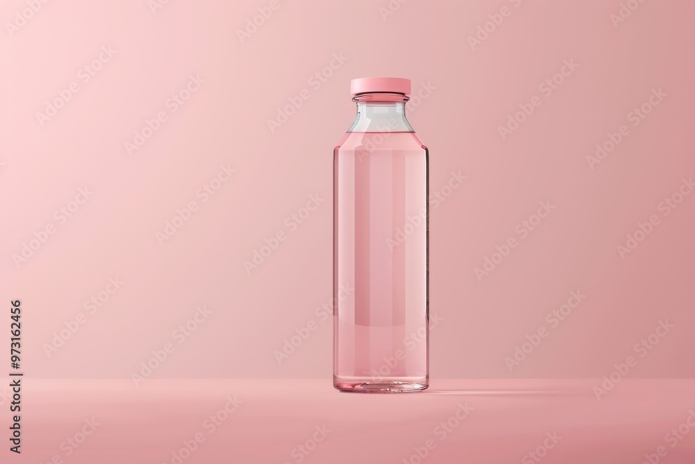 Pink Glass Bottle on Pink Background. Pink Glass Bottle on Pink Background.