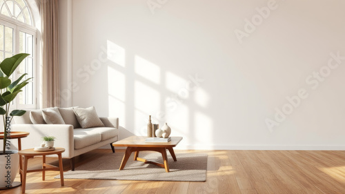 Helles Wohnzimmerinterieur mit Pflanze


