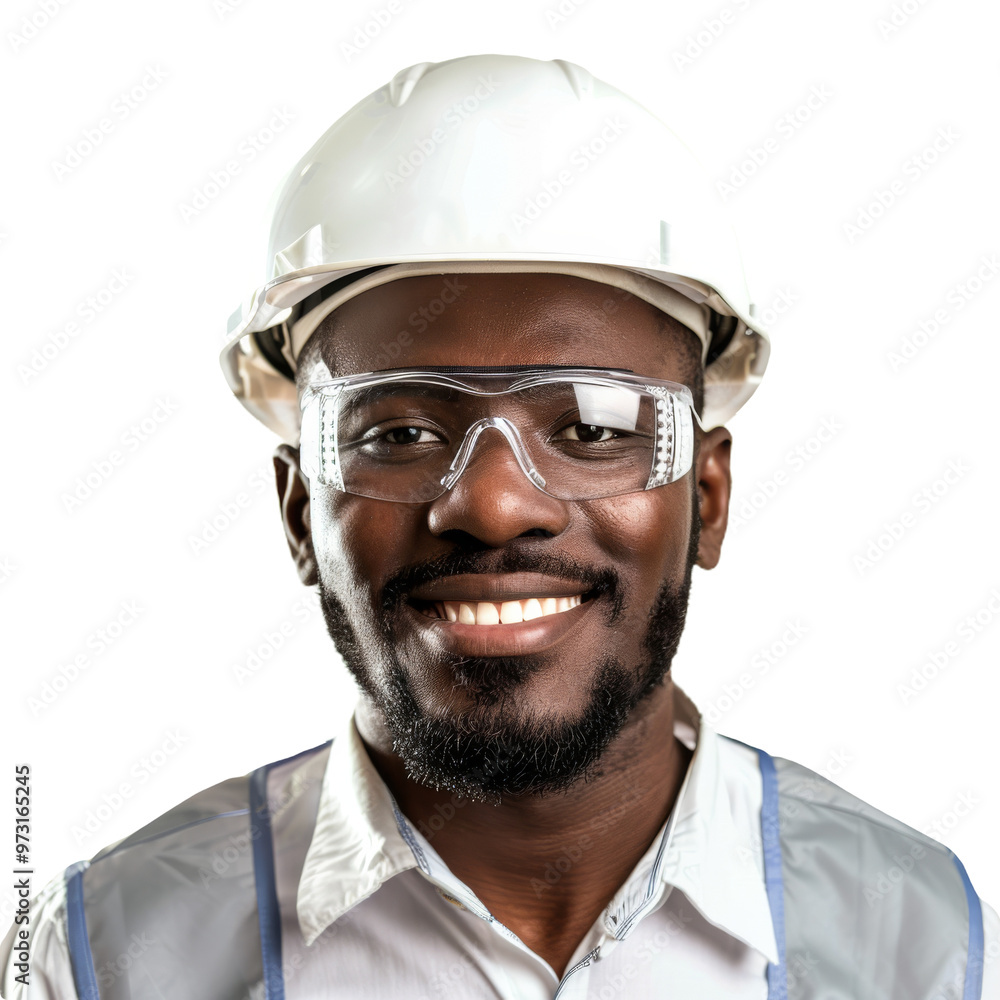Smiling Construction Engineer with Hard Hat and Safety Goggles Isolated on Transparent Background Smiling Construction Engineer with Hard Hat and Safety Goggles Isolated on Transparent Background