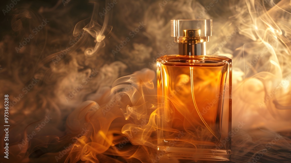 Fragrance Bottle with Smoke Trails: A fragrance bottle with flowing smoke trails in the background.
Fragrance Bottle with Smoke Trails: A fragrance bottle with flowing smoke trails in the background.