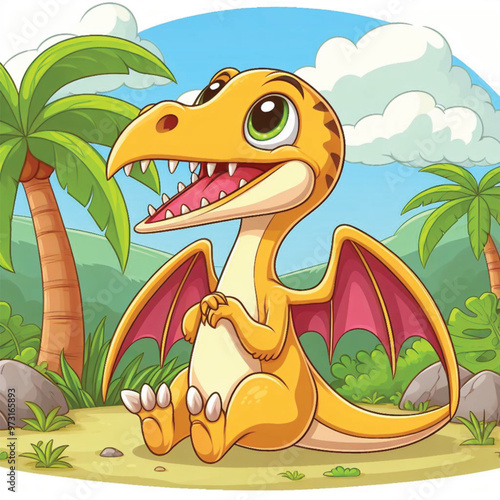 Cute Pterodactyl Vector Cartoon illustration