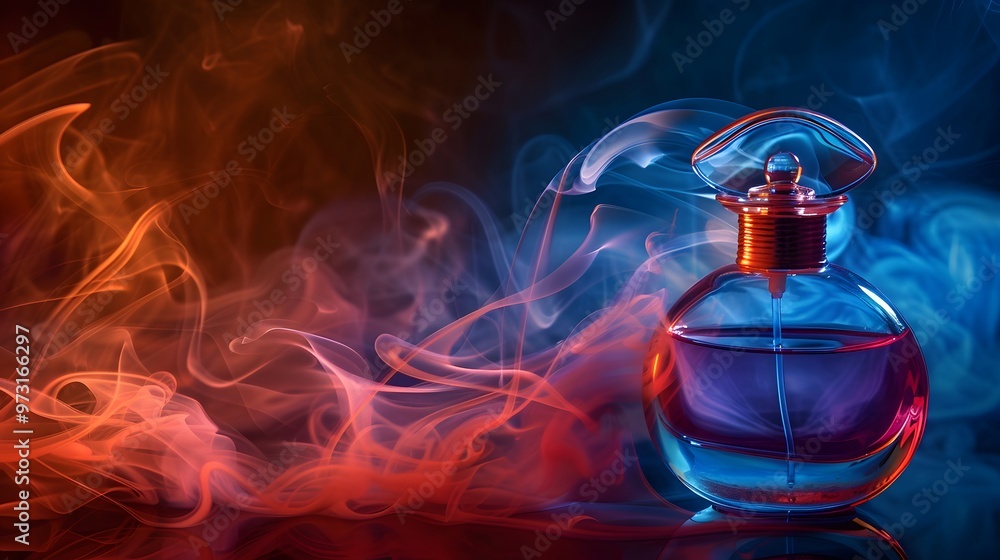 Fragrance Bottle with Smoke Trails: A fragrance bottle with flowing smoke trails in the background.
Fragrance Bottle with Smoke Trails: A fragrance bottle with flowing smoke trails in the background.