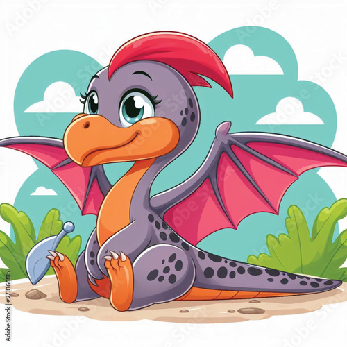 Cute Pterodactyl Vector Cartoon illustration