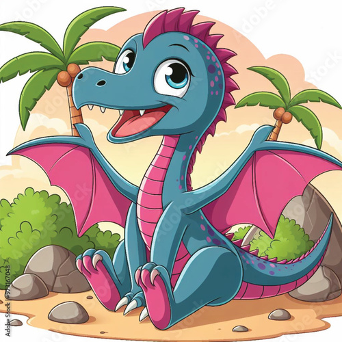 Cute Pterodactyl Vector Cartoon illustration