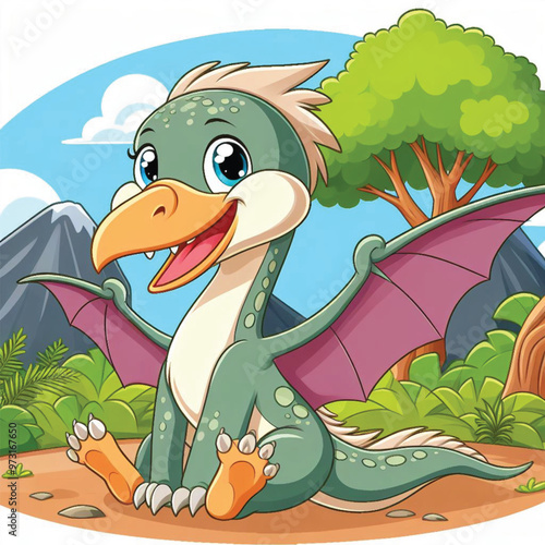 Cute Pterodactyl Vector Cartoon illustration