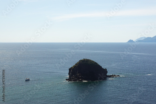 The panorama of the Lipari Archipelago, the view from Salina island, Italy photo