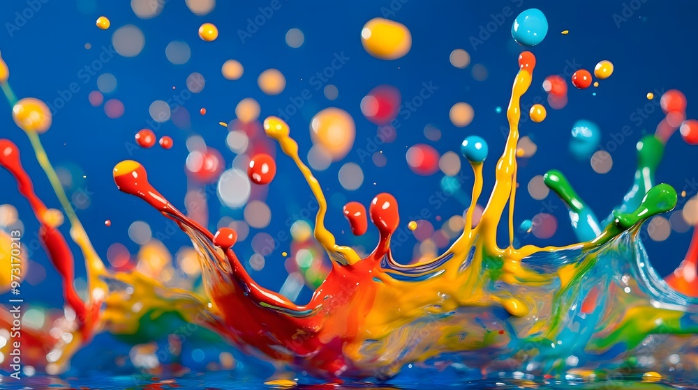 Colorful Paint Splashes on Blue Background, Abstract Image, Texture, Pattern Background, Wallpaper, Cover and Screen of Smartphone, PC, Laptop, 9:16 and 16:9 Format Colorful Paint Splashes on Blue Background, Abstract Image, Texture, Pattern Background, Wallpaper, Cover and Screen of Smartphone, PC, Laptop, 9:16 and 16:9 Format