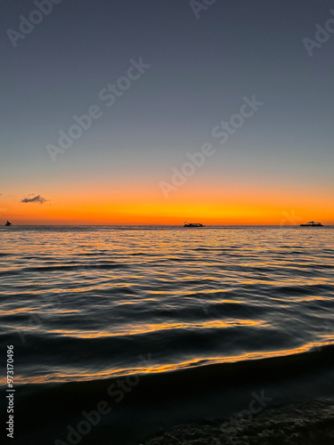 Beautiful gold sunset at the seaside of Philippines