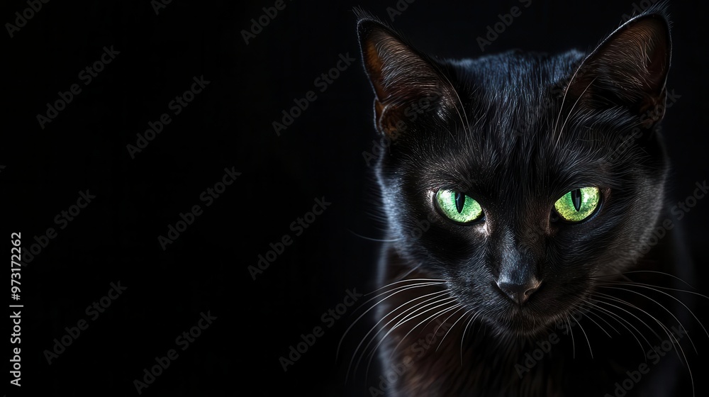 black cat with glowing green eyes, lurking in the shadows, ready to pounce black cat with glowing green eyes, lurking in the shadows, ready to pounce