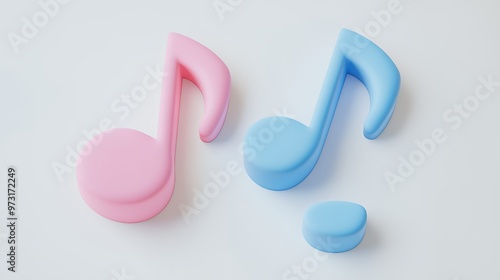 Pink and blue music notes on a white background.