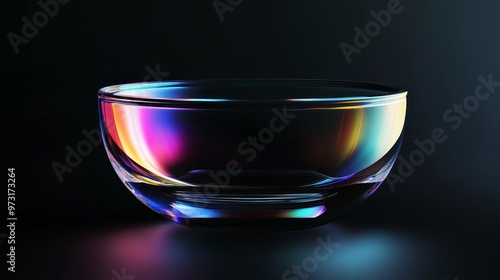 3d animation of a glass bowl with rainbow reflections on a black background