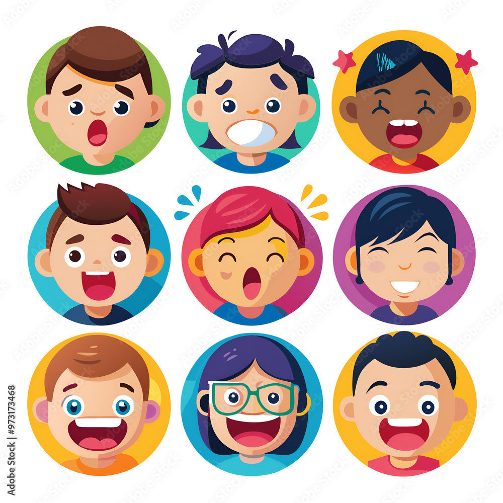 A diverse set of children displaying various facial expressions A diverse set of children displaying various facial expressions
