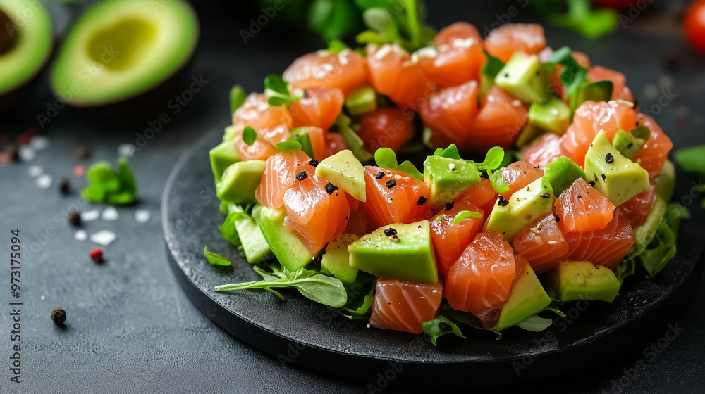Diced Trout and Avocado Salad in a Ring Mold Diced Trout and Avocado Salad in a Ring Mold