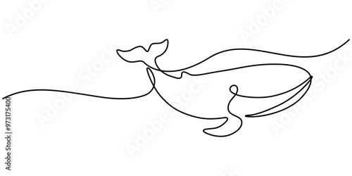Breaching Humpback whale drawing in one continuous line, Continuous one line drawing of whale jumping. Simple illustration of humpback whale line art vector illustration, One continuous line drawing
