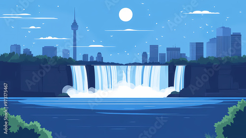 Niagara falls ontario flat vector skyline illustration. Niagara Falls. Illustration